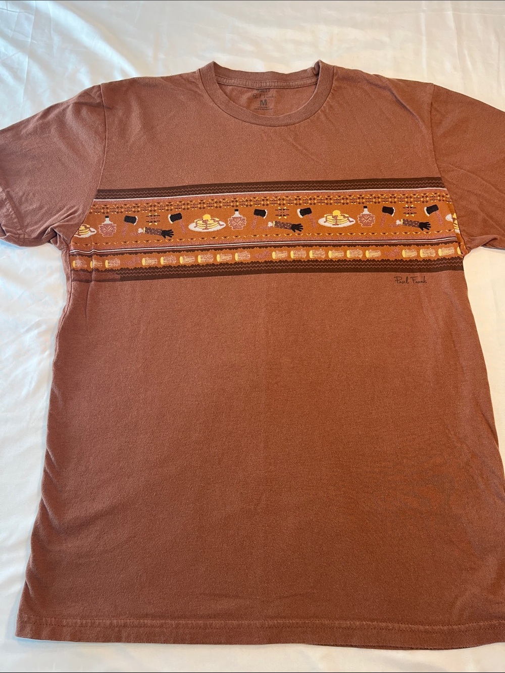 Paul Frank Brown Graphic T-Shirt Medium Pancakes Maple Syrup Lumberjack Fall Tee